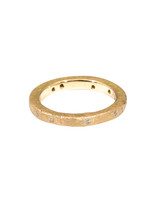 Simple Architectural Gold Band with White Diamonds in 18k Rose Yellow Gold and Sand Texture