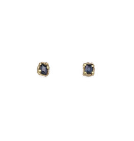 Laura French Hand Forged Post Earrings with Sapphires in 14k Gold