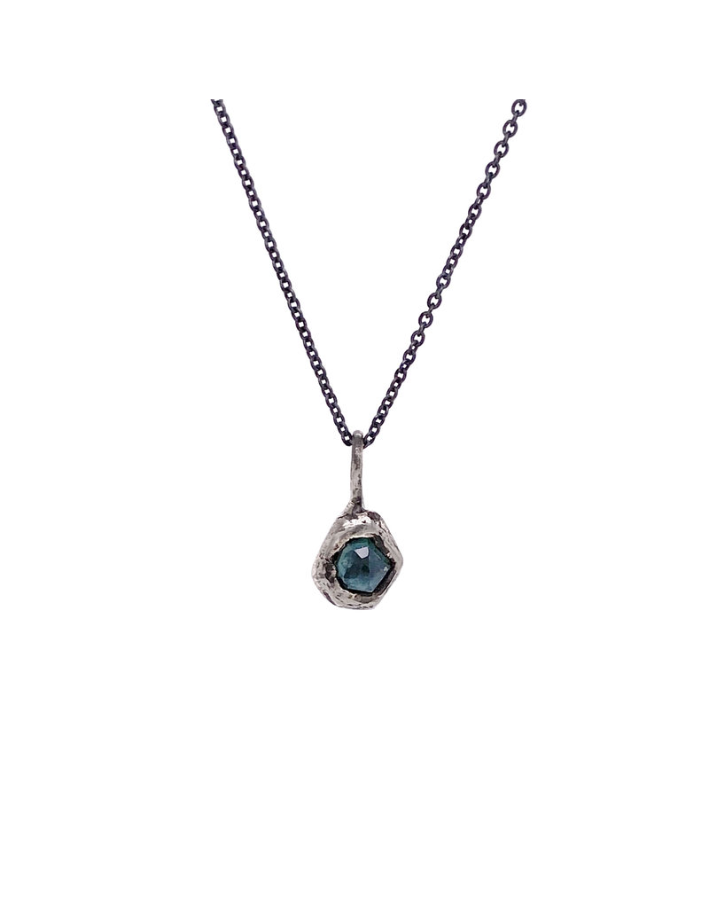 Laura French Nigerian Deep Blue Sapphire Pendant in Oxidized Silver