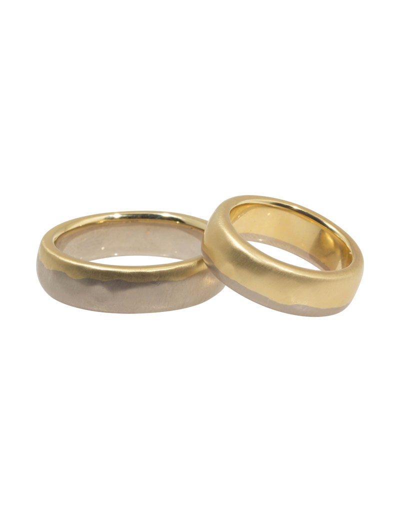 6.2mm Dipped Modeled Band in 18k Palladium White and Yellow Gold