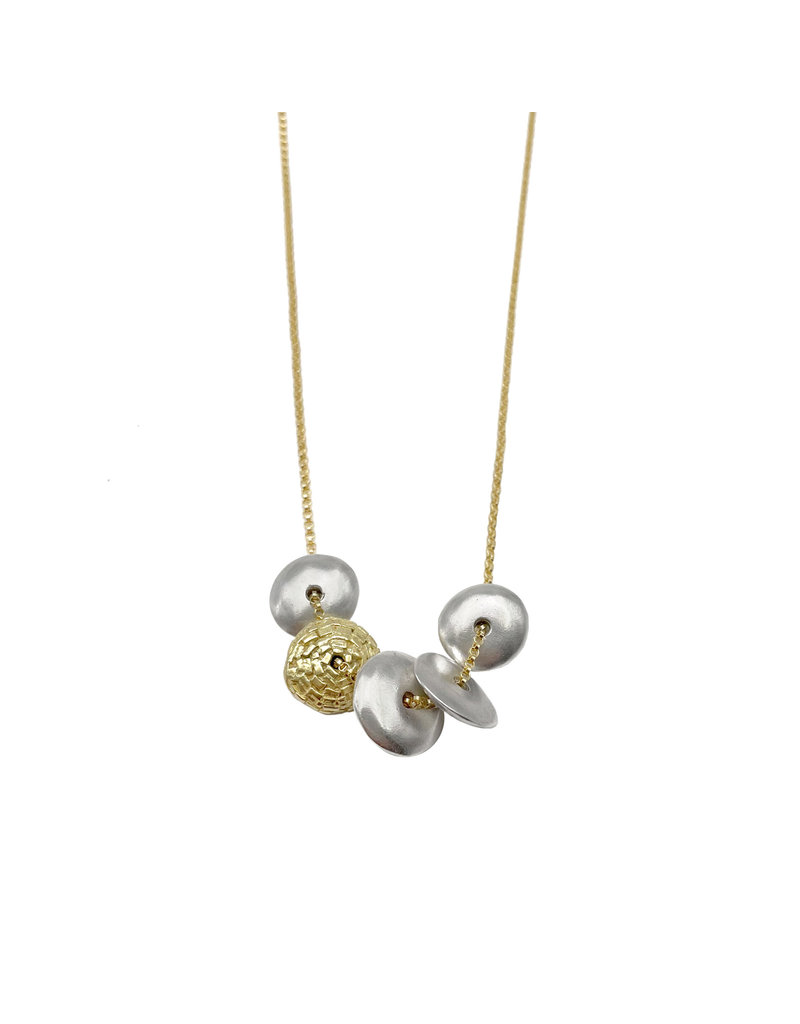 Sugar Brick Bead Necklace in Silver and 18k Gold