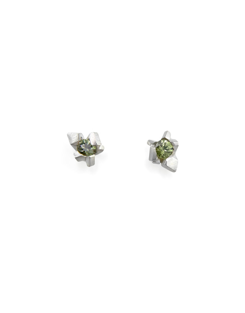 Sugar Burst Post Earrings with Green Sapphires in Silver