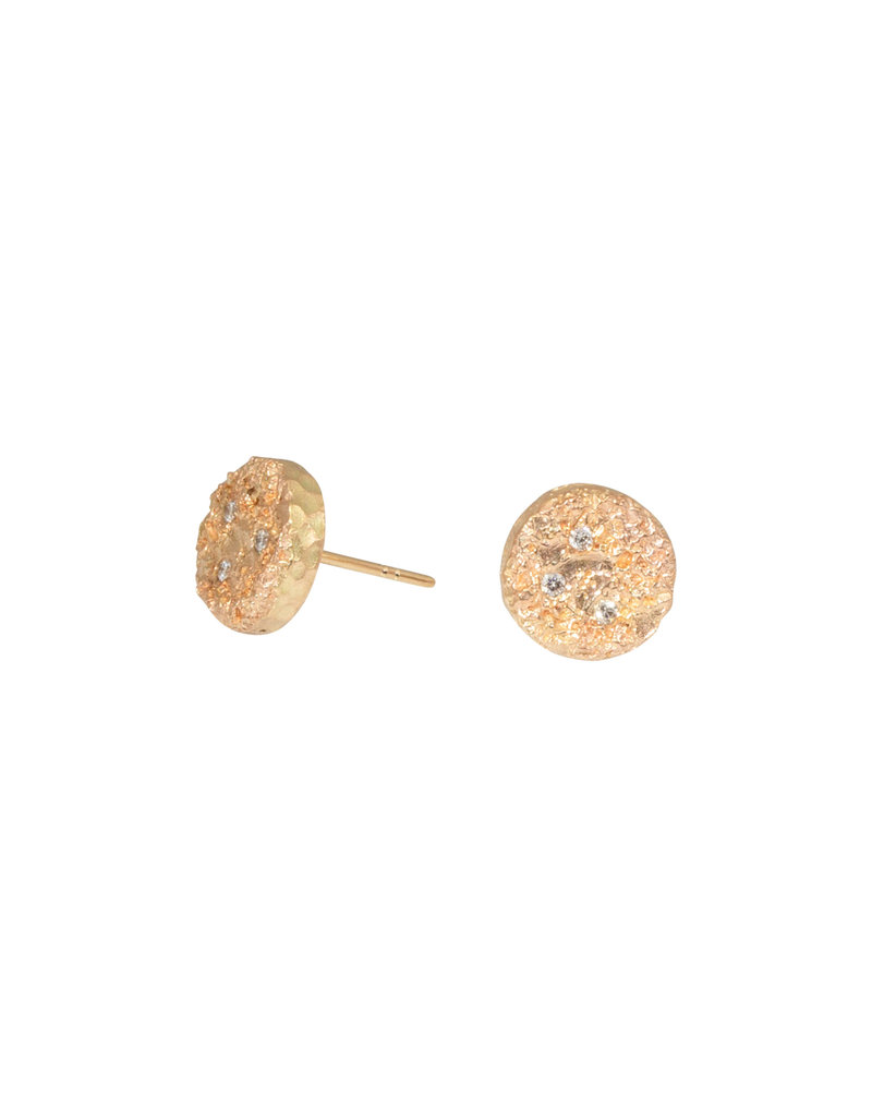 Medium Topography Post Earrings with White Diamonds in 14k