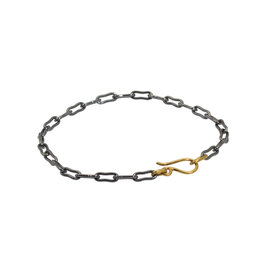 Heavy Weight Bone Link Bracelet in Oxidized Silver with 18k Gold Clasp