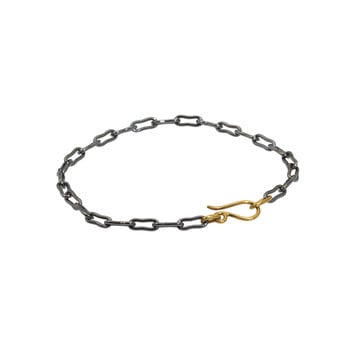 Heavy Weight Bone Link Bracelet in Oxidized Silver with 18k Gold Clasp