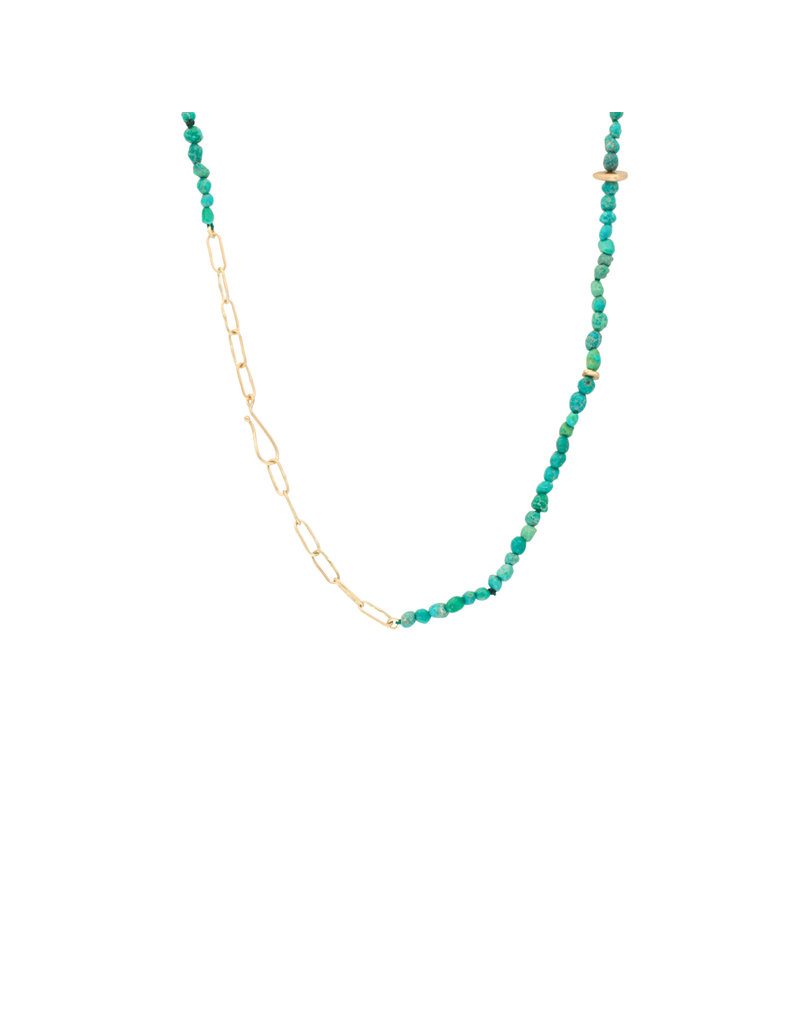 Turquoise Pebbble Bead with 14k Gold Beads and Handmade Chain