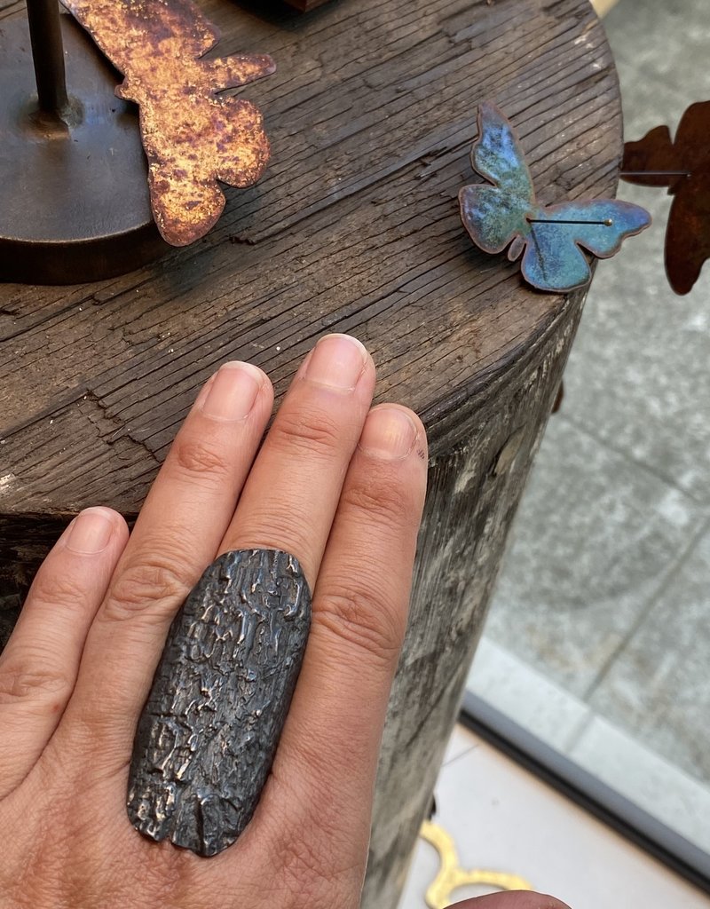 Bark Textured Ring in Oxidized Silver