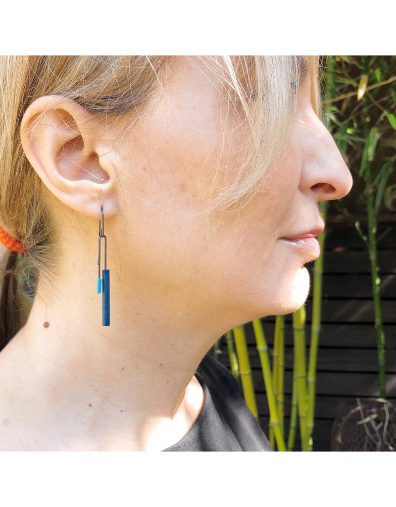 Spark Earrings in Teal Blue Wood