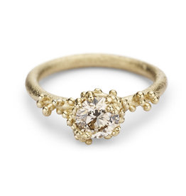 Solitaire Champagne Diamond Ring with Granules in 14k Gold