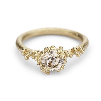 Solitaire Champagne Diamond Ring with Granules in 14k Gold