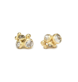 Mixed Diamond Cluster Post Earrings in 18k Yellow Gold