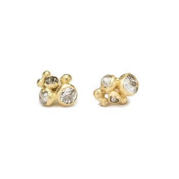 Mixed Diamond Cluster Post Earrings in 18k Yellow Gold