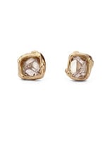 Pyramid Raw Diamond Post Earrings in 14K Yellow Gold