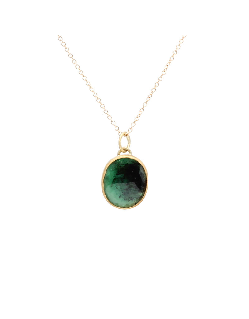 Rosecut Oval Emerald Slice Necklace in 22k Gold
