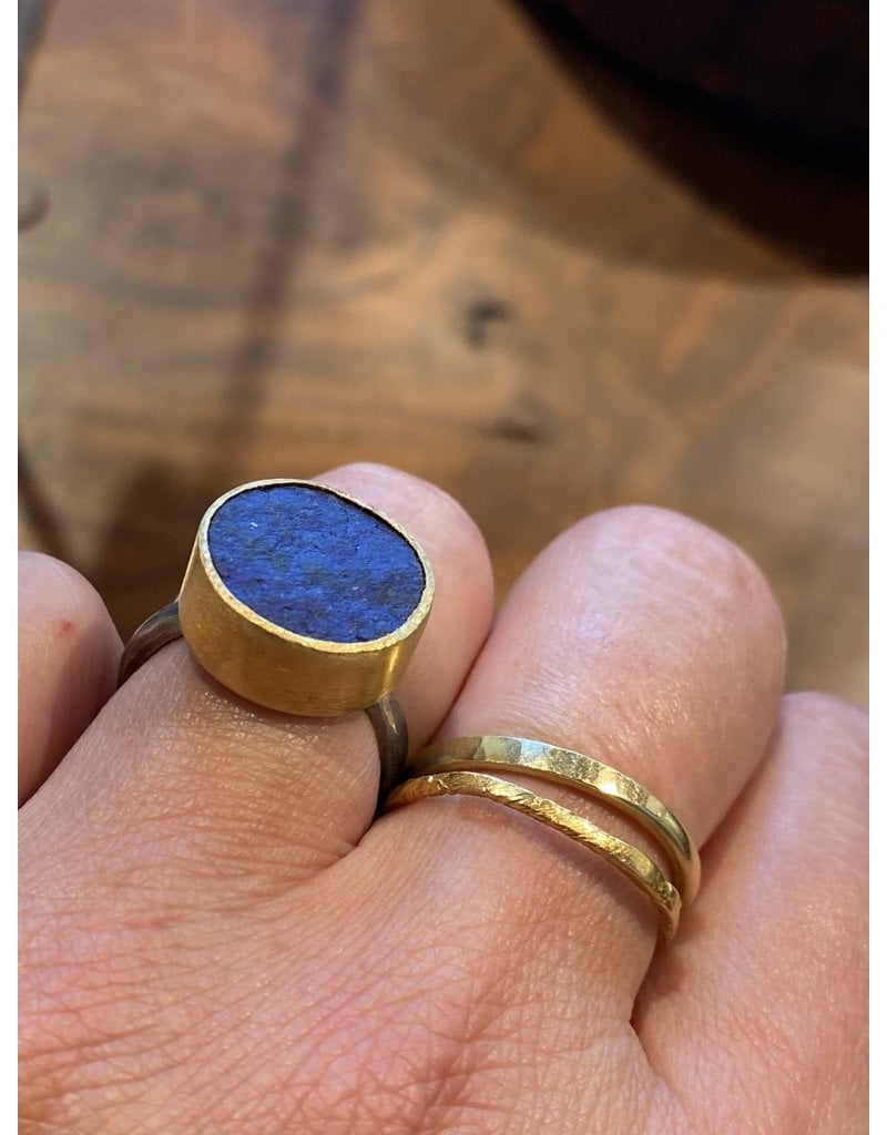 Lapis Ring with Hammered Band in Silver & 22k Gold