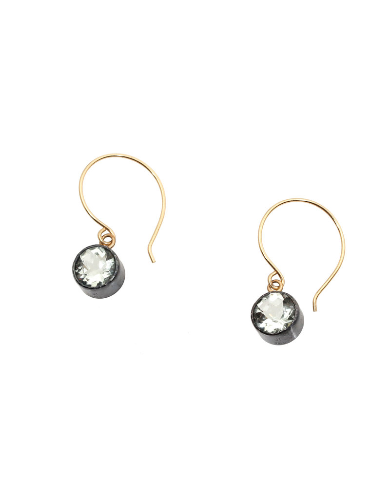 Green Amethyst Drop Earrings in Oxidized Silver and 18k Yellow Gold