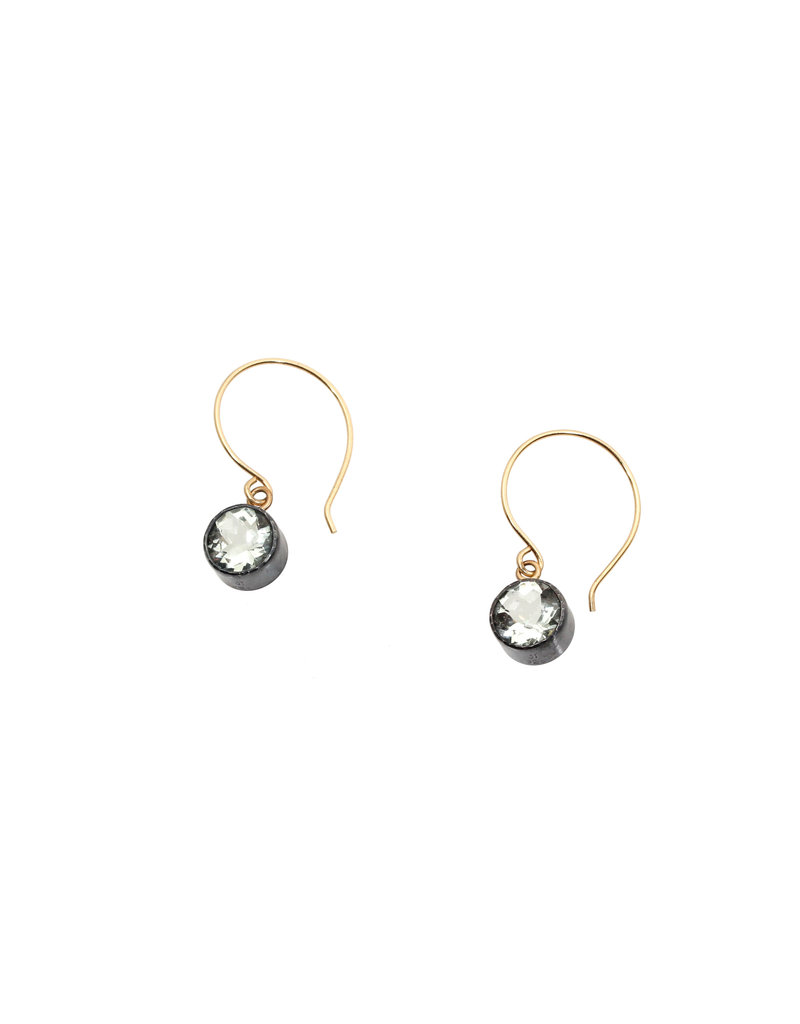 Green Amethyst Drop Earrings in Oxidized Silver and 18k Yellow Gold