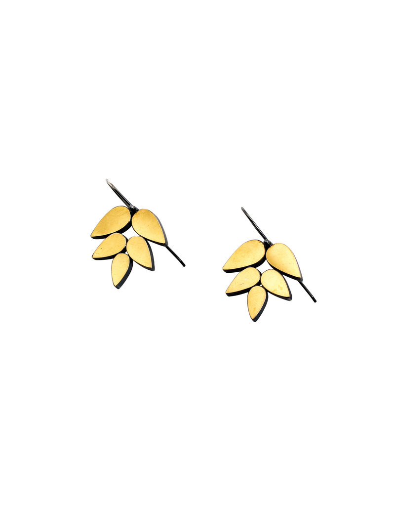 Five Leaf Earrings in 22k Gold and Oxidized Silver