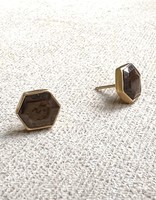 Hexigon Taupe Brown Sapphires 18k Yellow Gold Post Earrings