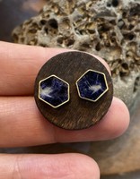 Hexigon Blue Sapphires 18k Yellow Gold Post Earrings