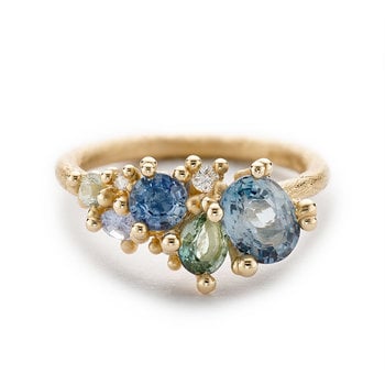 Mixed Sapphire and Diamond Tumbling Cluster Ring in 18k Yellow Gold