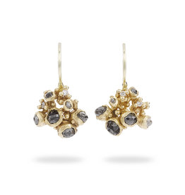 Mixed Diamond Cluster Drop Earrings in 14k yellow gold