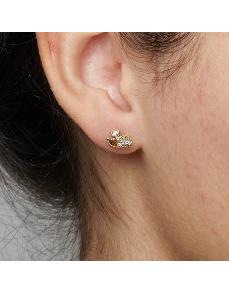 Champagne Diamond and Sapphire Cluster Post Earrings in 14k Yellow Gold
