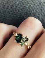 Green Sapphire and Diamond Asymmetric Cluster Ring in 14k Yellow Gold