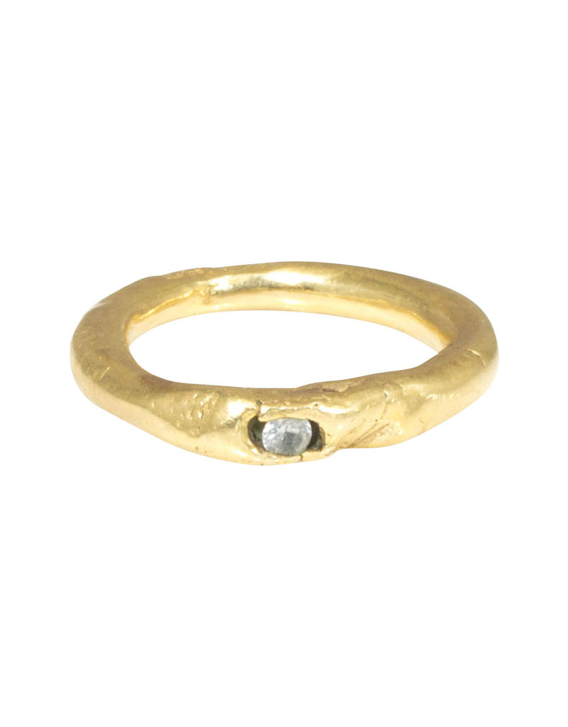 Organic Shape Ring in Brass with One White Sapphire