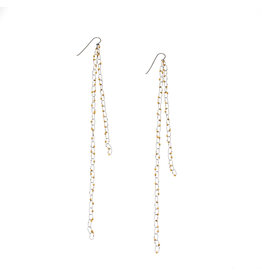 Extra Long Constellation Earrings with Gold Glass beads in Oxidized Silver