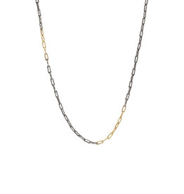 Heavy Bone Link Chain in 18k Gold and Oxidized Silver