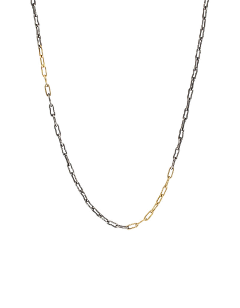 Heavy Bone Link Chain in 18k Gold and Oxidized Silver