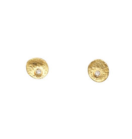 Textured Post Earrings with Brilliant Raw Diamonds in 18k Gold