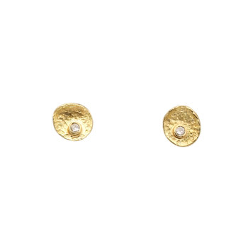 Textured Post Earrings with Brilliant Raw Diamonds in 18k Gold