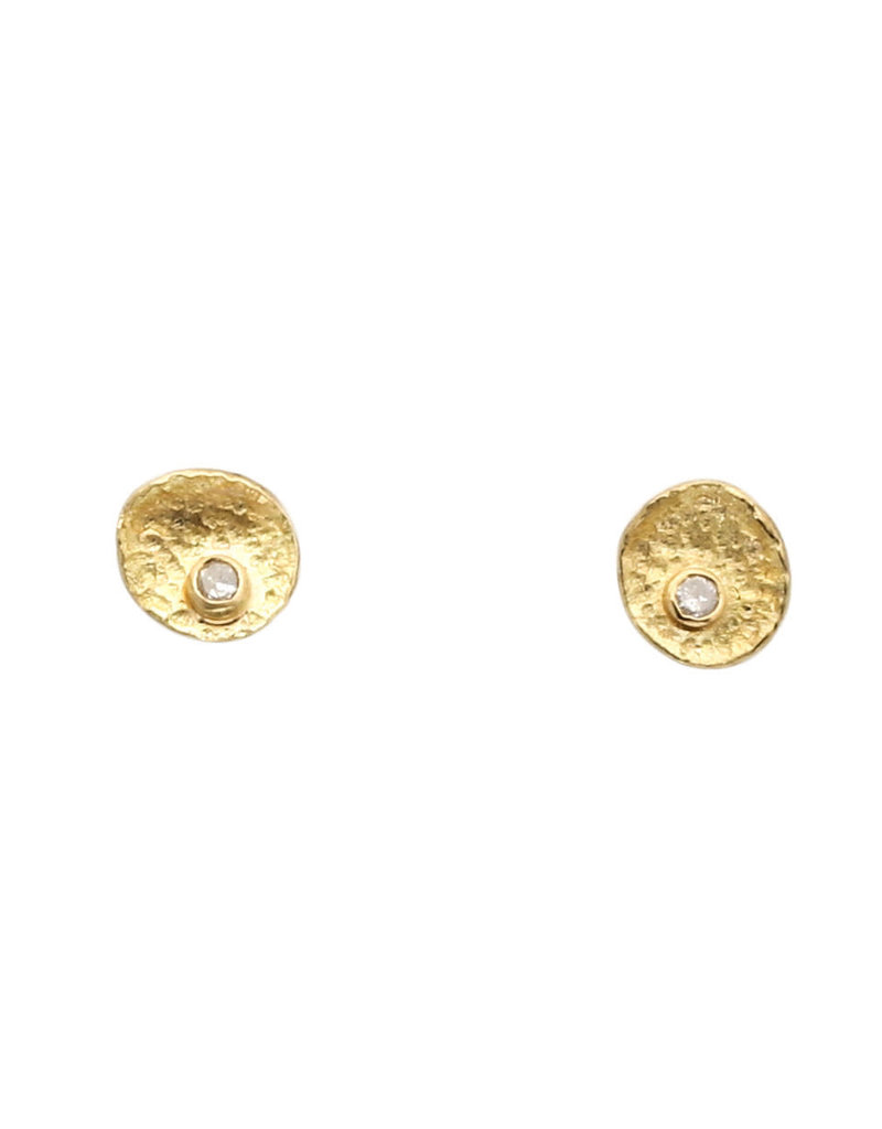 Textured Post Earrings with Brilliant Raw Diamonds in 18k Gold
