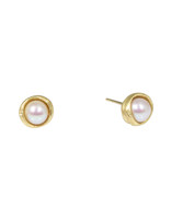 Water Droplet Post Earrings with White Pearls in 18k Yellow Gold