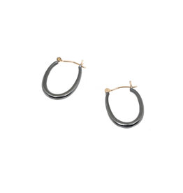 Small Oval Katachi Hoop Earrings in Oxidized Silver with 14k Yellow Gold Wires