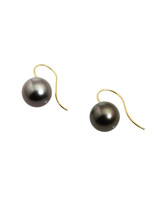Round Dark Tahitian Pearl Earrings with 18k Yellow Gold Earwire