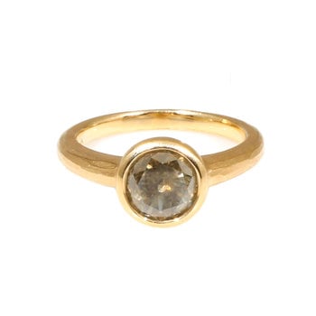 Round Brilliant Raised Cup Salt and Pepper Diamond Ring in Raised 14k Yellow Gold Setting