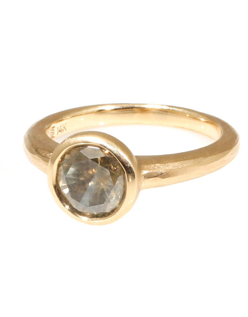 Round Brilliant Raised Cup Salt and Pepper Diamond Ring in Raised 14k Yellow Gold Setting