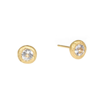 White Sapphire Organic Post Earrings in 18k Gold