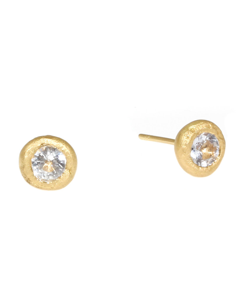 White Sapphire Organic Post Earrings in 18k Gold