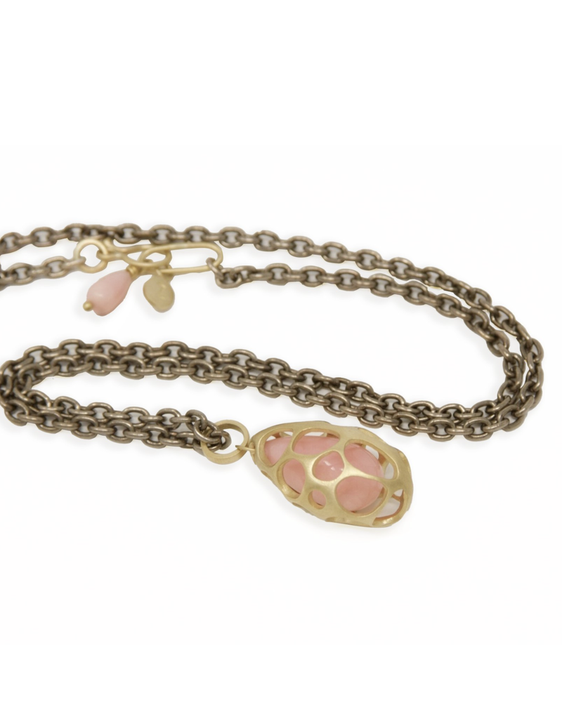 Lisa Ziff Birdcage Pendant with Pink Opal in 10k Yellow Gold