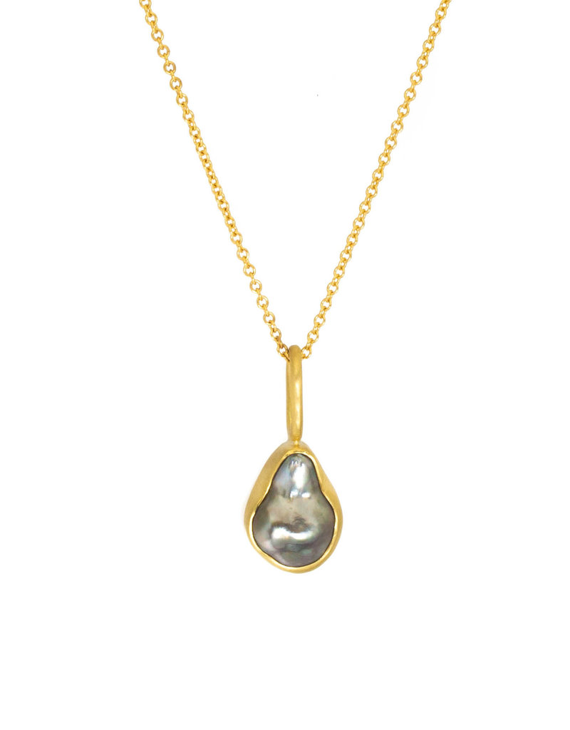 Keshi Pearl Pendant with 22k Bezel and 18k Chain