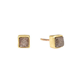 Raw Diamond Cube Post Earrings in 18k Yellow Gold