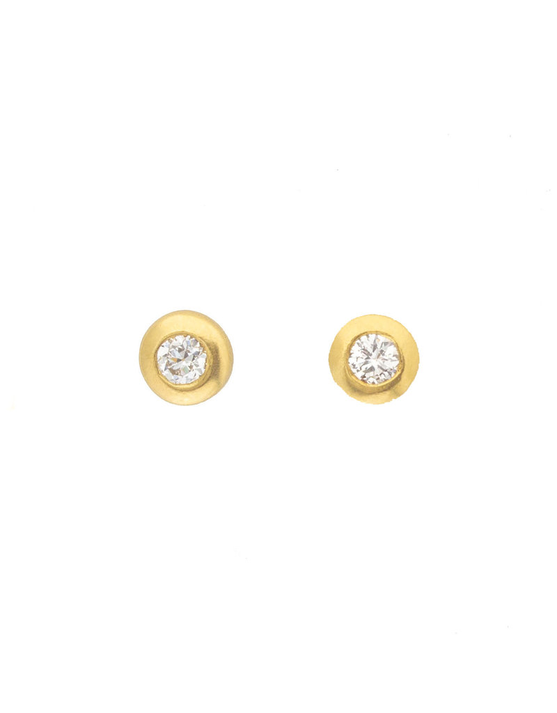 Acorn Earrings with 3.5 mm White Diamond in 18k Yellow Gold