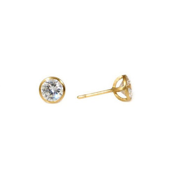 Basket Set Bezel Diamond Post Earrings in 18k Yellow Gold