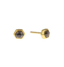 Sam Woehrmann Grey Diamond Hexagon Post Earrings in 22k & 18k Gold