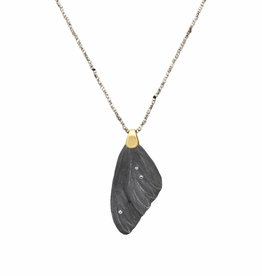 Mariposa Wing Pendant in Oxidized Silver and 18k Yellow Gold on Steel Cut Bead Chain