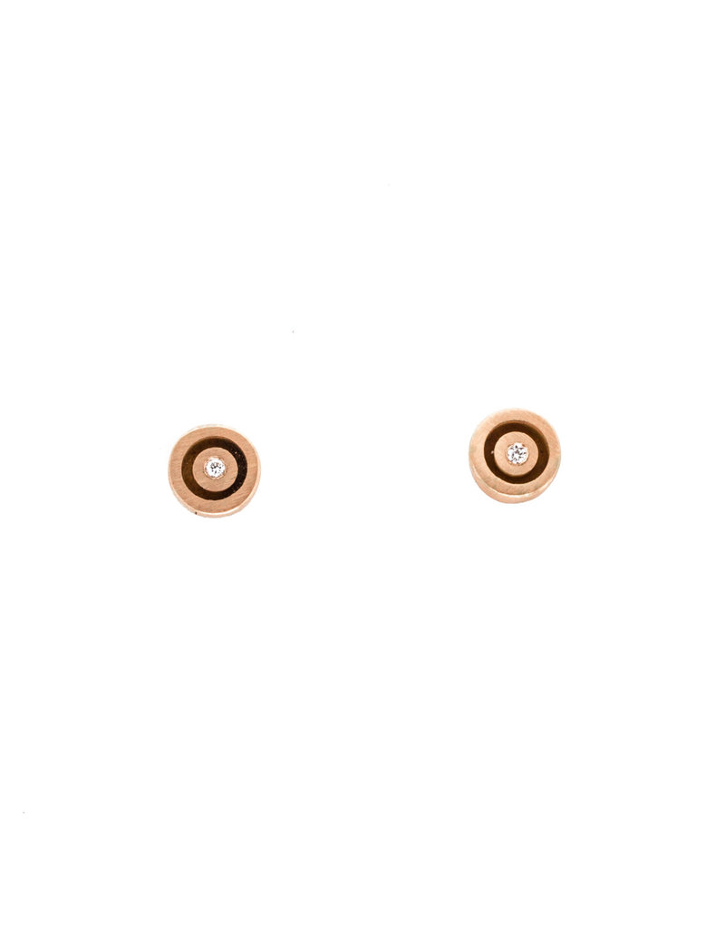 Circle Post Earrings in 18k Rose Gold with White Diamonds